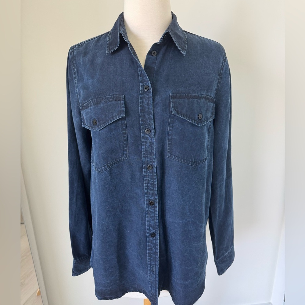 Club Monaco Women's Shirt Small Dark Blue Jean Long Sleeve Button-Up Top